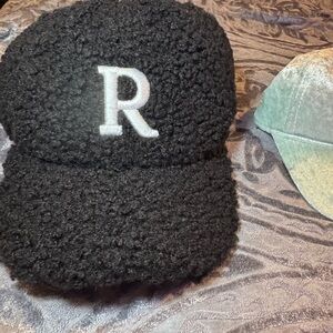 Black Textured Cap with 'R' Embroidery